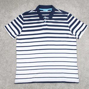 Tori Richard Honolulu Polo Shirt Men XL Blue/White Cotton Short Sleeve Pullover‎